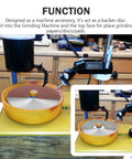 6 Inch Aluminum Master Lap Rock Solid Backing Plate With Half Inch Arbor in grinding machine setup for lapidary work.