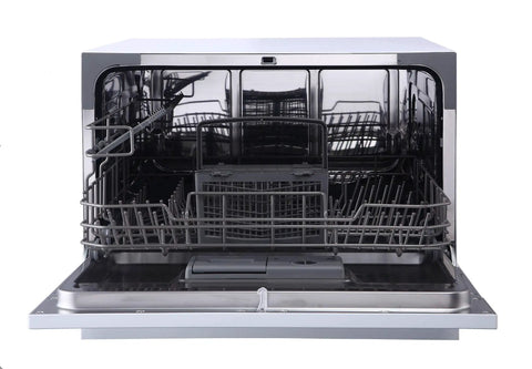 Interior view of Top Notch Compact Countertop Dishwasher Fits Right Into Any Kitchen Scrubbing Dishes Clean Hassle Free With Energy Star Rating.