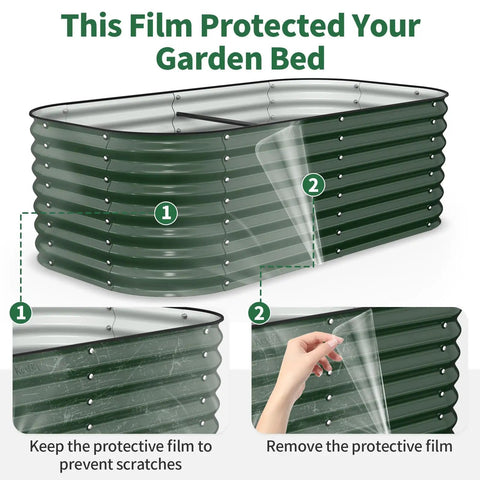 Outdoor Galvanized Steel Raised Bed For Vegetables And Herbs 6 By 3 By 2 Feet 24 Inch Deep Open Bottom Backyard Garden Planter In Forest Green with protective film