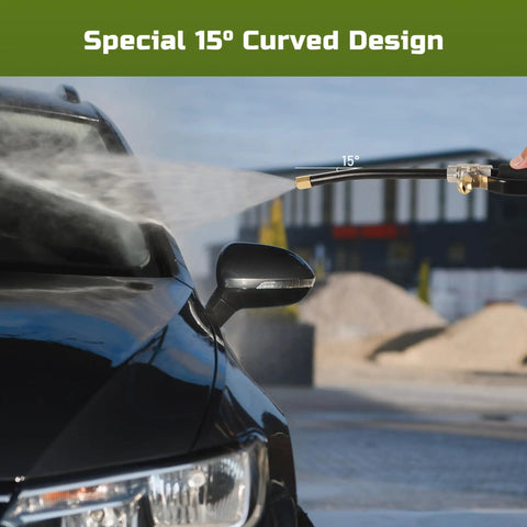Go-To Two Pack High Pressure Hose Nozzle Set with 15 Degree Curved Design spraying car windshield