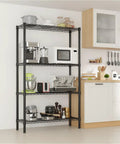 Heavy Duty Hella Sturdy Four Tier Metal Wire Shelving Unit With Adjustable Shelf Levels Badass Black Steel Storage Rack in kitchen