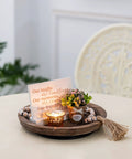 Solid Wood Lazy Susan Set Big Round Serving Tray With Hella Smooth Ball Bearing Turntable Base For Kitchen Counter and decorative elements.