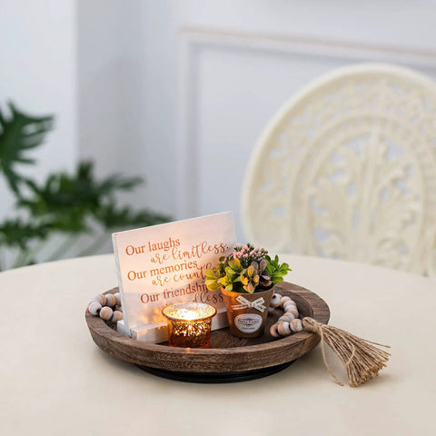 Solid Wood Lazy Susan Set Big Round Serving Tray With Hella Smooth Ball Bearing Turntable Base For Kitchen Counter and decorative elements.
