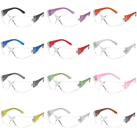 12 Pack ANSI Z87 Plus Safety Glasses With Clear Lenses For Men And Women, UV Eye Protection, CSA Z94.3 Certified Protective Eyewear Goggles, Lightweight All-Day Comfort, Budget-Friendly Work-Ready Eyewear For Jobsite And DIY Projects, assorted colors