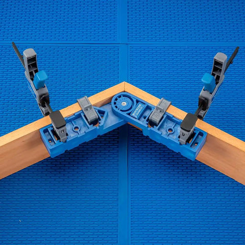 Versatile Adjustable Assembly Square Clamp For Woodworking From 45 To 315 Degrees securing wooden frame on blue surface