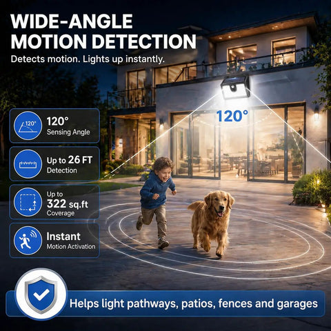 6 Pack Solar Motion Sensor Outdoor Lights Ultra Bright Waterproof Security Lighting With Three Modes for Yard Fence Garage