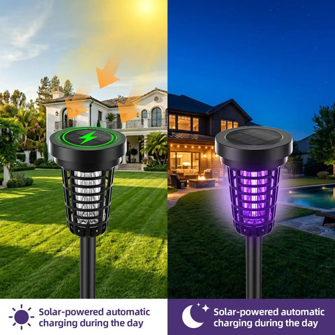 Solar Powered Outdoor Bug Zapper With IP66 Waterproof Build Go-To Backyard Mosquito Trap And Killer for gardens.