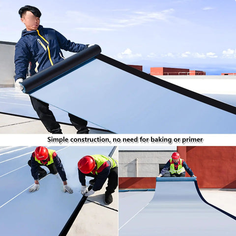 Person applying Self Adhesive Roof Sealant Tape For Camper Leaks And Concrete Cracks Featuring Sbs Modified Bitumen waterproof membrane.