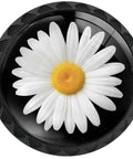 12 Pack White Daisy Cabinet Knobs With Bright Yellow Center On Matte Black Base For Kitchen And Bathroom Drawers Fresh Cottagecore Furniture Hardware Solid Bet Ace Upgrade close-up view of daisy knob