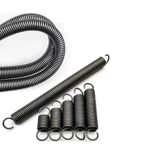 Heavy Duty Extension Spring With A Badass Dual Hook Design Made From Tough Stainless Steel group of springs in various sizes for industrial use.