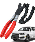 Exhaust Pipe Cutter Tool For 3/4 To 3-1/4 Inch Tailpipes And Tubing, Lubricated Wheel Mechanism For Smooth, Easy Cuts, Heavy-Duty Cutter For PVC Copper Steel Exhausts, Ideal For Tailpipe And Catalytic Converter Repairs, red-handled pipe cutter shown with SUV