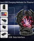 Dragon Plasma Ball Touch Sensitive USB Powered Globe With Purple Red Lightning That Trails Your Fingers, Air Ion Glow on dragon base