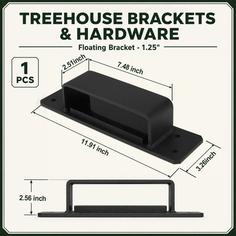 Built Tough Heavy Duty Treehouse Bracket With Floating Connection Design For Independent Tree Movement Fits 1.25 X 15 Inch Lag Bolts Or 1.25 Inch Tabs Outdoor Tree Support System Birdhouse Mounting Playground Construction black steel bracket 11.91 inch