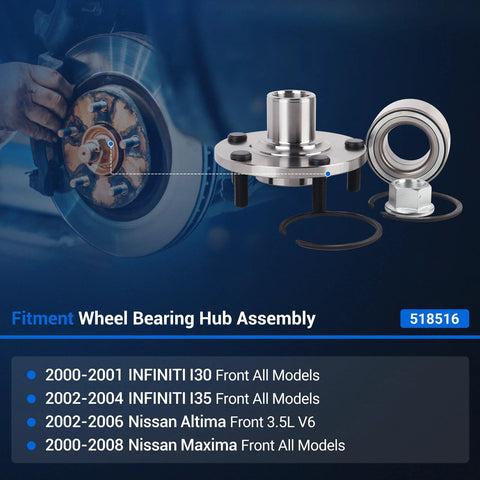 Bolt On Front Wheel Hub Bearing Assembly 518516 For Nissan Altima 2002 To 2006 3 5L V6 Maxima 2000 To 2008 Infiniti I30 I35