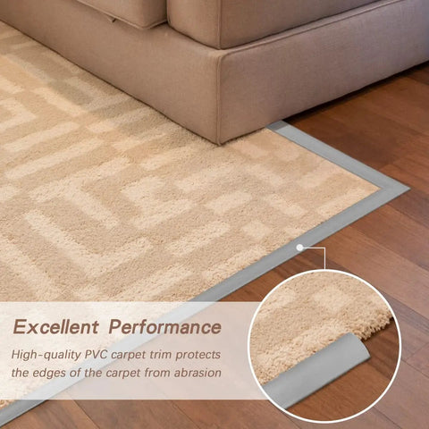 10Ft Floor Transition Strip Self Adhesive Carpet Edging Trim For Thresholds Under 5 Mm Gray Easy Peel And Stick Durable PVC Edge Protector For Carpet To Hardwood Transitions No Tools Required shown on carpet edge