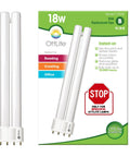 18W Daylight CFL Replacement Tube Bulb Type B, energy-efficient fluorescent lamp for true-to-life colors, box and bulb view.