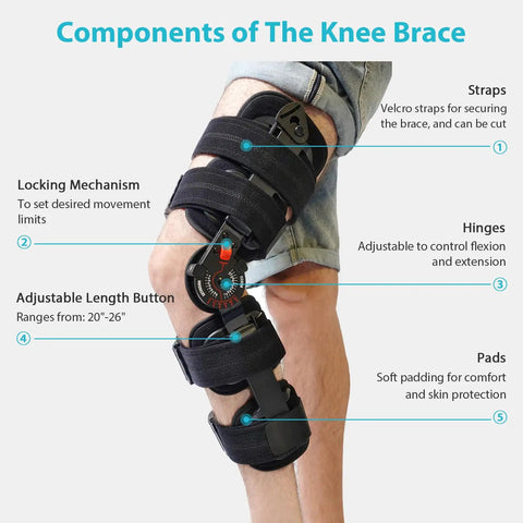 Hinged Knee Brace For ACL MCL PCL And Arthritis Post Op Support With Comfort First Design Soft Breathable Lining Cushioned Padding Adjustable Straps For A Secure All Day Fit Built Tough Aluminum Hinges For Real Stability, side view, 20-26 in