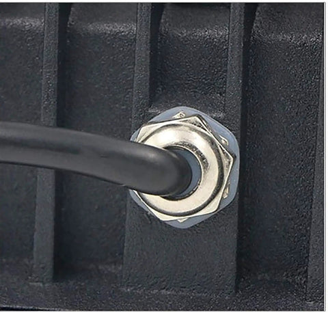 Close-up of connection point on JUDYSSY Led Floodlight showing durable aluminum body and wiring.
