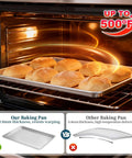 Heavy Duty Aluminum Baking Sheet Pan Set 26 By 18 Inches 6 Pack in oven with cookies, warp-resistant design, handles up to 500°F