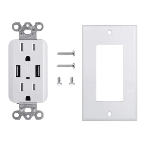 Two Pack USB Wall Outlet With 4.8A Dual USB Ports For Fast Charging 15 Amp Tamper Resistant Duplex Receptacle UL Listed