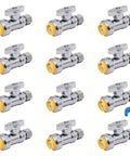 12 Pack Straight Stop Valve Kit For Home Plumbing, 1/2 x 3/8 Inch Compression Toilet Shutoff, lead-free brass fittings
