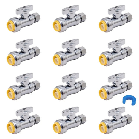 12 Pack Straight Stop Valve Kit For Home Plumbing, 1/2 x 3/8 Inch Compression Toilet Shutoff, lead-free brass fittings
