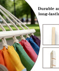 Close-up of 2 Pack Wooden Hammock Spreader Bars Detachable For Hanging Hammocks showing colorful fabric and durable wood