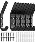 10 Pack Black Wall Hooks With 3.2 Inch Double Hooks For Coats Hats Bags And Keys, wall mounted, aluminum, screws included