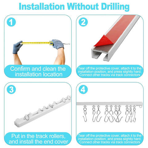 Self Adhesive Curtain Track For No Drill Ceiling Or Wall Mount 9.8 Ft Curtain Rail With Smooth Glide For RV Trailer And Home Easy Install Heavy Duty Adhesive Ceiling Track System, installation steps