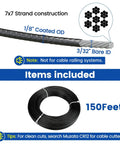 Diagram of Vinyl Coated Wire Rope 150 Ft Three Thirty Second Inch Bare Core Overmolded To One Eighth Inch Stainless Aircraft Cable 7x7 Strand