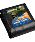 Heavy Duty Waterproof 6X12Ft Tarp Black Poly Tarpaulin For Outdoor Use Roof Pool Boat Camping Emergency Rain Multipurpose Shelter 12 Mil Thickness Tough As Nails All Weather Ready folded