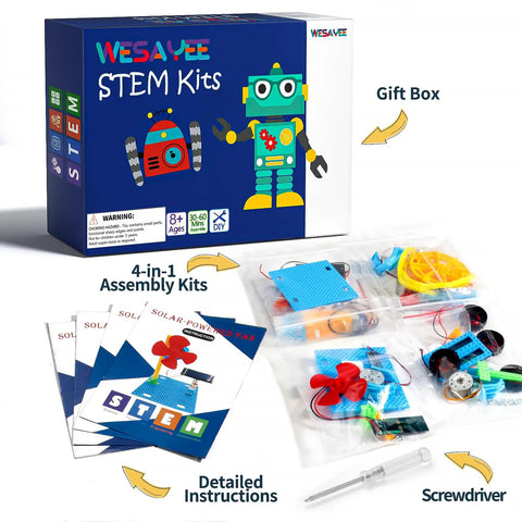4-In-1 Solar Robot Kit For Kids Ages 8-12, STEM Toys For Boys And Girls, Solar Powered Fan Car And Robot, Pulley Powered Tank, Hands-On Electricity, Mechanics And Engineering Projects For Real World Learning gift box with parts