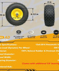Nuphtun 15x6.00-6 Lawn Mower Tire And Wheel Assembly With Yellow Hubs, Perfect Pre-Mounted Upgrade Kit For Easy Push Mowers Featuring Iron Bushings And Secure Bearings. side view with size specs and included bearings