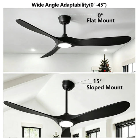 Sloped Ceiling Fan Adapter For Angled Ceilings Up To 45 Degrees Heavy Duty Mounting Bracket With Easy DIY Install displayed with fan