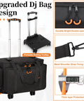 Rolling DJ Cable Bag with laptop and microphone pockets showing detachable trolley and black metal buckle detail