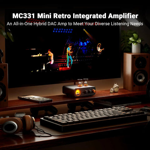 Tube Integrated Amplifier With DAC And Vintage VU Meter, 2 Channel HiFi Power Amp for Bookshelf Speakers and Headphones on desk