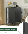 Beefy Heavy Duty 39.5 Inch Metal Storage Cabinet With Magnetic Door Featuring 3 Compartments And 2 Adjustable Shelves For Home Office Garage Kitchen Everyday Black, front view in bedroom setting