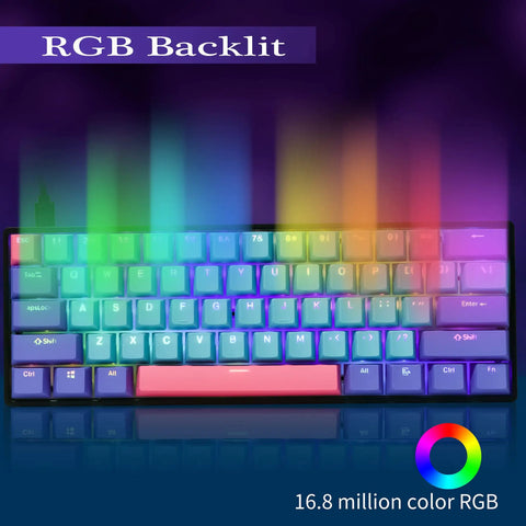 Top Shelf Slick 60 Percent Wired Mechanical Gaming Keyboard For PC Featuring Hot Swappable Linear Optical Switches And Lightning Fast Trigger Speeds With Built Different Ergonomics For Serious Desk Setup Vibes RGB backlit keyboard with colorful lighting.