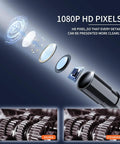 Close-up of 1080P HD Endoscope Camera With Light 4.3 Inch LCD Display IP67 Waterproof Snake Borescope lens components and clarity comparison.