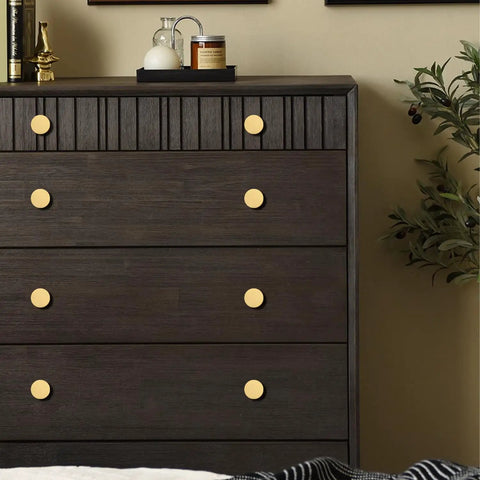 Solid Brass Round Cabinet Knobs 4 Pack, Beefy Yet Sleek Dresser Drawer Pulls, Simple Decorative Kitchen Cabinet Door Handles, 1.26 Inch Diameter By 0.78 Inch, Durable Hardware For Cabinets And Doors