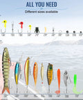 All In One Fishing Lures Kit With 92 Pcs Tackle Box Includes Crankbaits Spoons Hooks Weights And Other Accessories For Bass Freshwater Angling Gift For Men showcasing various lure sizes with a lake background