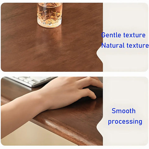 Adjustable Height Standing Desk With Four Memory Presets For Home Office Computer Workstation Natural Finish showcasing smooth wood texture and hand placement.