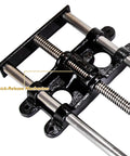Nine Inch Quick Release Workbench Front Vise With Heavy Duty Cast Iron Body details showing quick-release mechanism and steel guide rods.
