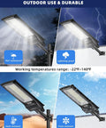 Four 1500W Solar Street Light Outdoor Waterproof Dusk To Dawn Motion Sensor Flood Lights in various weather conditions.