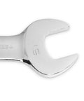 Close-up of 10-Pc Metric Stubby Flex-Head Ratcheting Wrench Set chrome open-end wrench, showing size marking and durable finish.