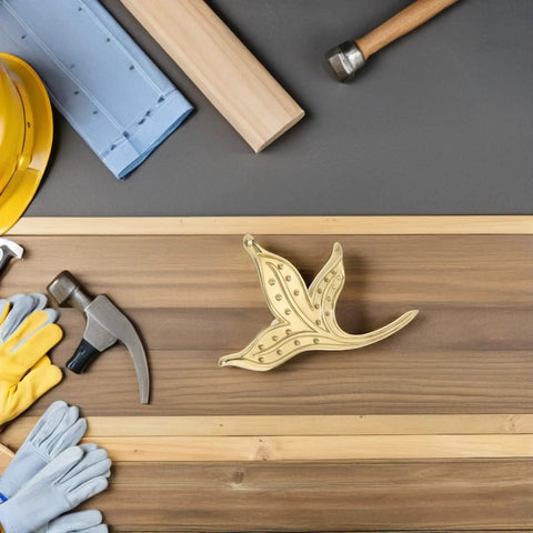 Brass Leaf Drawer Pulls For Cabinets And Dressers Dope Vintage Style Cabinet Handles next to tools on a wooden background