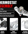 Premium Aluminum Thermostat Housing Assembly Upgrade For BMW Vehicles Including E46 E39 E60 E83 E53 E85 325i 330i 525i 530i X5 X3 Z3 Z4 Plug And Play Easy Install Direct Fit Replacement 11537509227 with key features highlighted