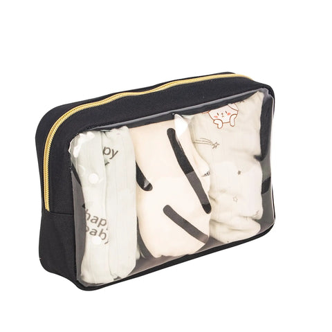 Clear TPU Diaper Bag Organizer Set pouch with baby essentials visible through see-through design, perfect for on-the-go parents.