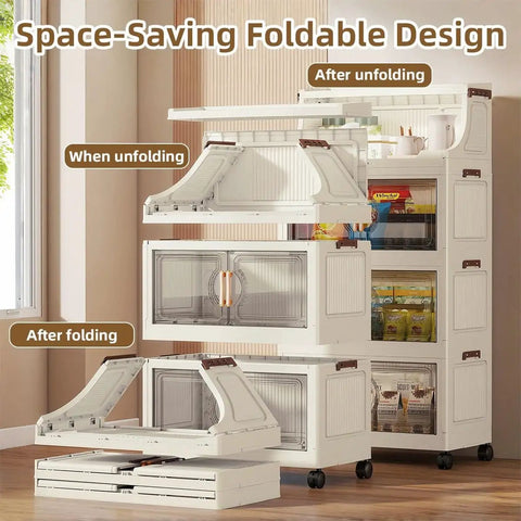 Clear Stackable Storage Bins With Lids And Rack 174 Qt Total Capacity 4 Tier Or 5 Tier Foldable Pantry Organizer in use