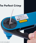Universal Positioner Head UH2-5 used for precise crimping with AF8, showing blue OEM-grade tool handling wire.